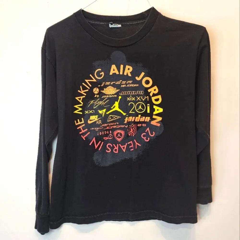 Vtg 90's Nike Air Jordan Black T-Shirt‎ Crew Neck Long Sleeve Youth L